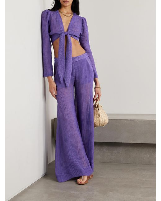 Lisa Marie Fernandez + Net Sustain Linen-blend Gauze Wide-leg Pants in  Purple