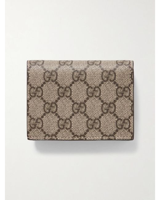 Portefeuille En Toile Enduite Imprimée Et En Cuir Texturé Gg Marmont Petite Gucci en coloris Brown