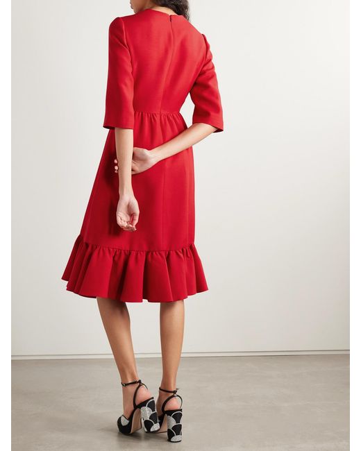 Valentino Garavani Red Embellished Wool And Silk-Blend Crepe Midi Dress