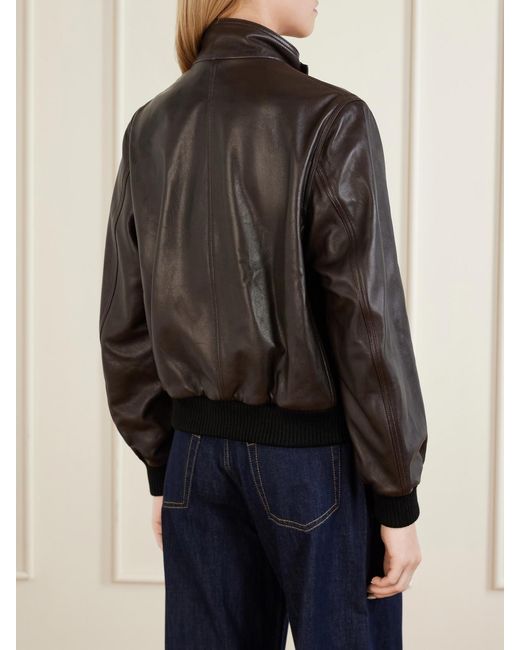 Nour Hammour Black Rios Ribbed Leather Bomber Jacket