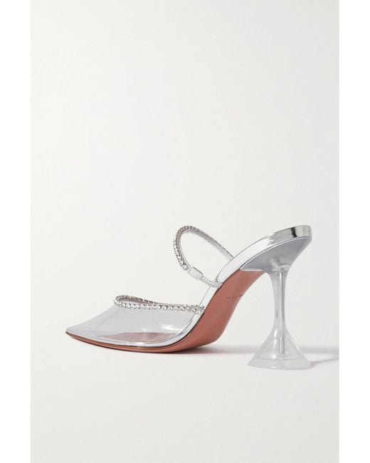 AMINA MUADDI White Gilda Crystal-Embellished Metallic Leather And Pvc Pumps