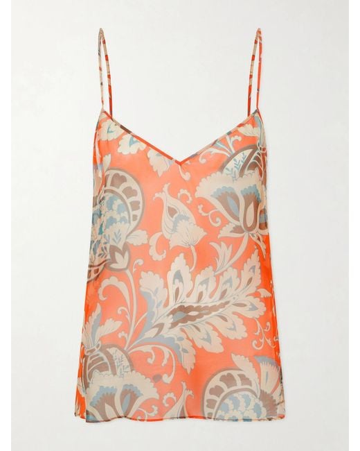 Etro Orange Printed Silk Top
