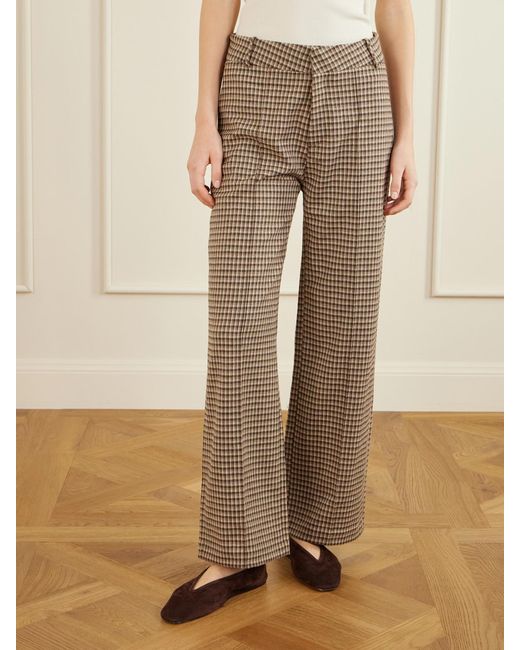 D'Estree Natural Yoshimoto Plaid Virgin Wool-Blend Straight-Leg Pants