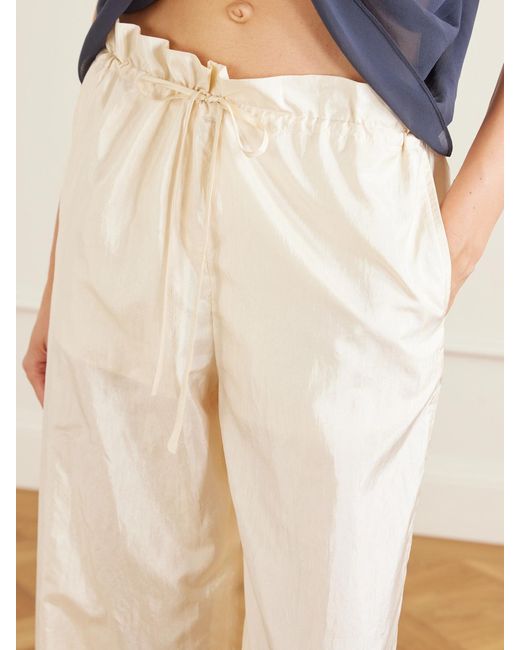 Aflalo Natural Morocco Cotton And Silk-Blend Habotai Wide-Leg Pants