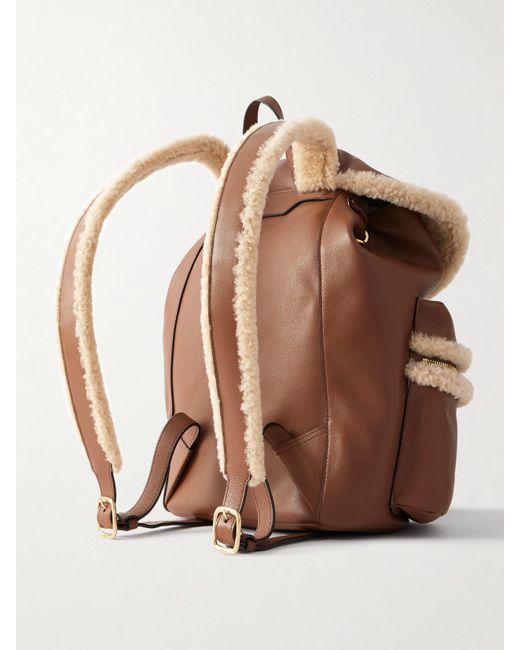 Bally Brown Shearling-Trimmed Leather Backpack