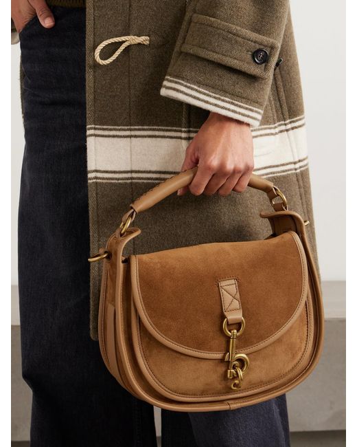 Burberry Small Leather-Trimmed Suede Shoulder Bag in Brown | Lyst