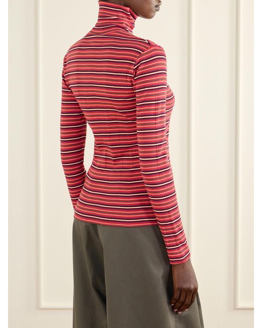 Dries Van Noten Red Striped Ribbed Cotton-Blend Turtleneck Sweater