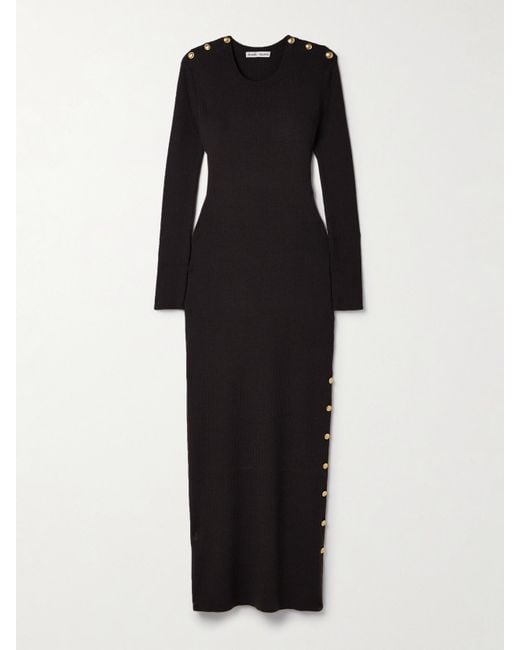 Blazé Milano Black Love Bug Midikleid Aus Einer Gerippten Merinowollmischung Mit Knöpfen