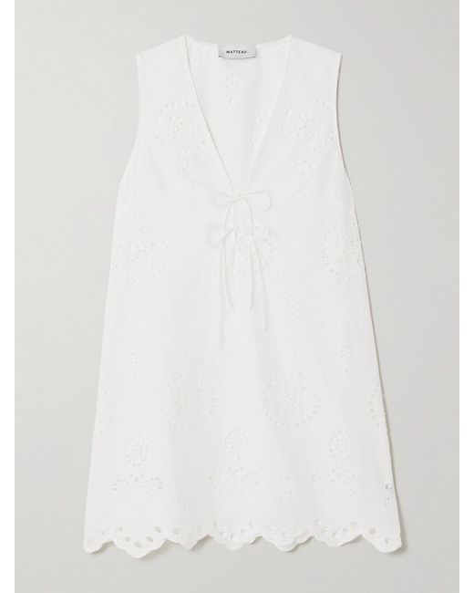Matteau White Scalloped Broderie Anglaise Cotton Mini Dress