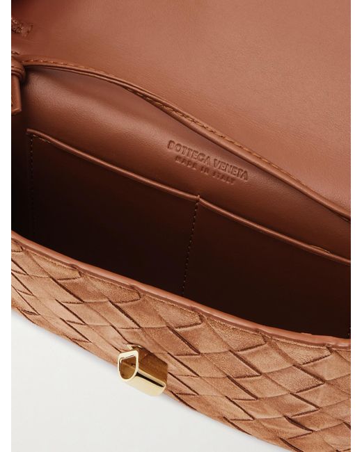 Bottega Veneta Brown Andiamo Small Intrecciato Suede Shoulder Bag