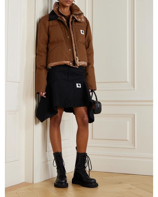 Sacai Brown Carhartt Wip Cropped Corduroy-Trimmed Quilted Shell And Cotton-Canvas Down Jacket
