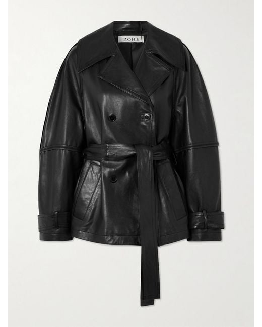 Rohe Black Belted Double-Breasted Leather Jacket