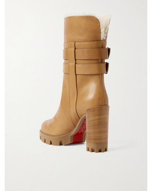 Christian Louboutin Brown Elisawalk 100 Lederstiefel Mit Shearling-Futter Und Schnallen