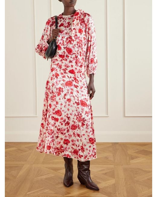 Isabel Marant Red Hilza Floral-Print Chiffon Midi Skirt