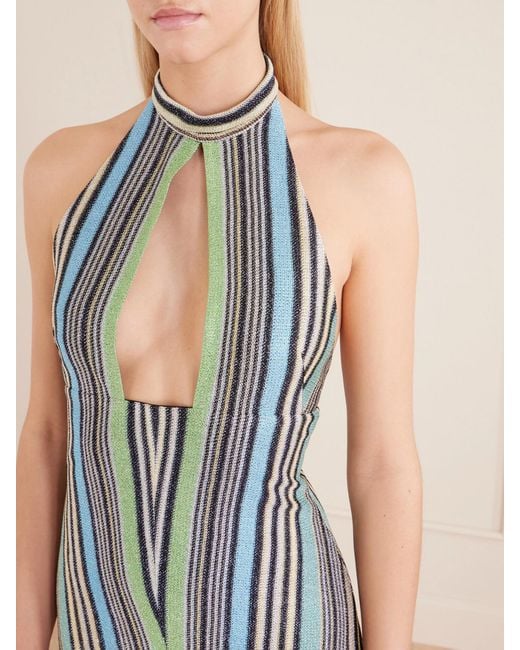 Missoni Blue Striped Metallic Crochet-Knit Maxi Dress