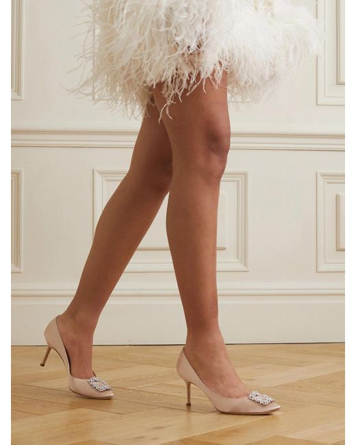 Manolo Blahnik Natural Hangisi 70 Pumps Aus Satin Mit Kristallen