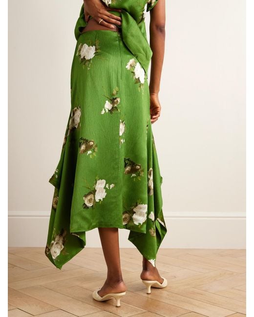 Erdem Green Midirock Aus Krepon Mit Blumenprint