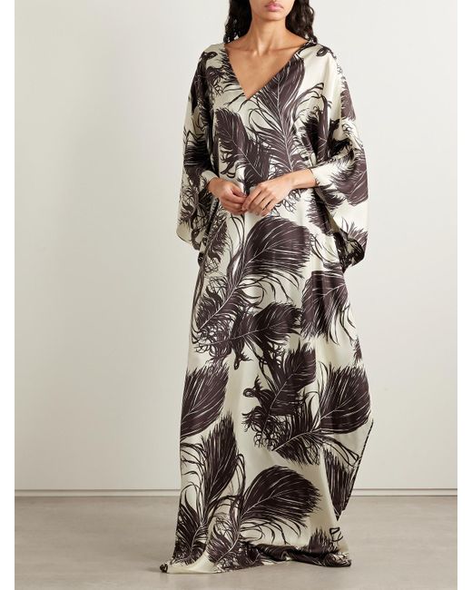 Oscar de la Renta White Scarf-Detailed Printed Silk-Twill Gown