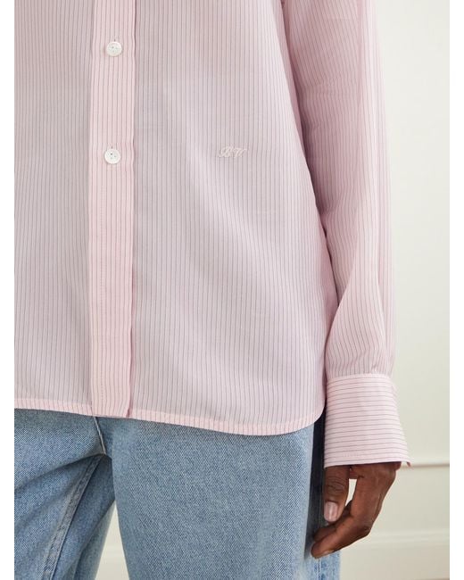 Bottega Veneta Pink Logo-Embroidered Pinstriped Crepon Shirt
