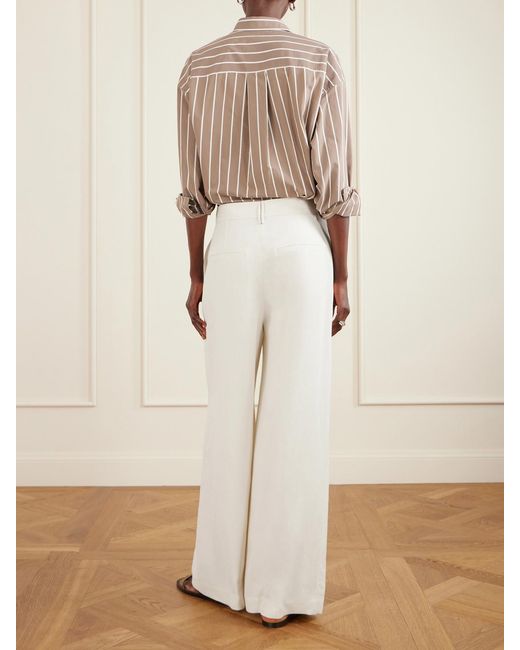 Brunello Cucinelli White Belted Pleated Twill Wide-Leg Pants