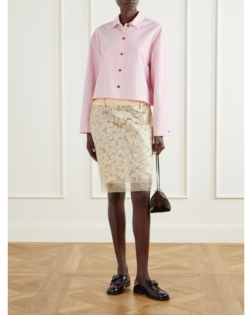 Marni Natural Tiered Floral-Appliquéd Organza Midi Skirt
