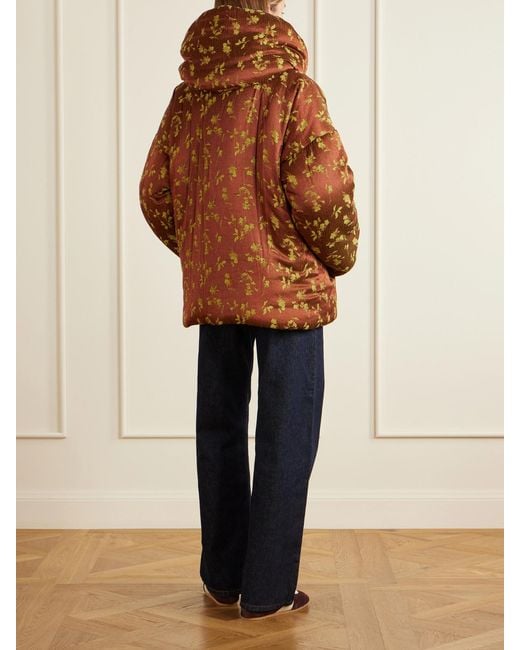 Dries Van Noten Brown Hooded Padded Floral-Jacquard Jacket