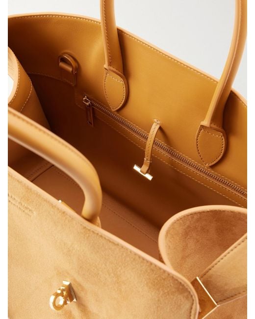 Ferragamo Natural Hug Small Embellished Leather-Trimmed Suede Tote