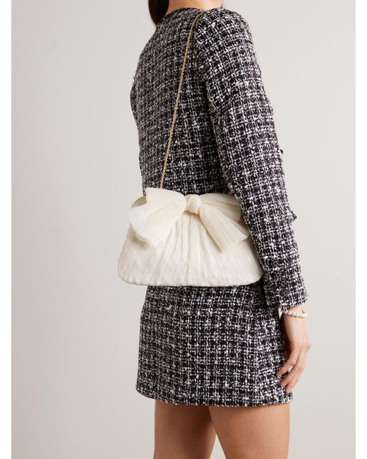 Loeffler Randall Natural Rayne Bow-Embellished Plissé-Organza Clutch