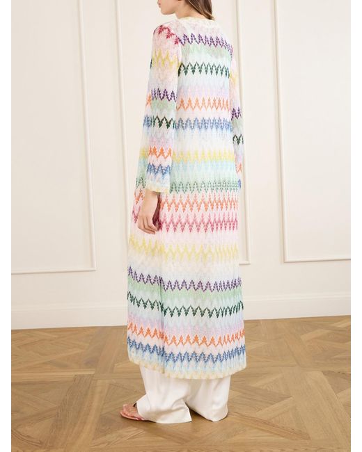 Missoni White Striped Metallic Crochet-Knit Cardigan