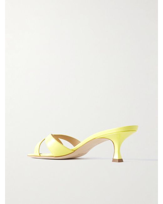 Manolo Blahnik Yellow Callamu 50 Mules Aus Lackleder