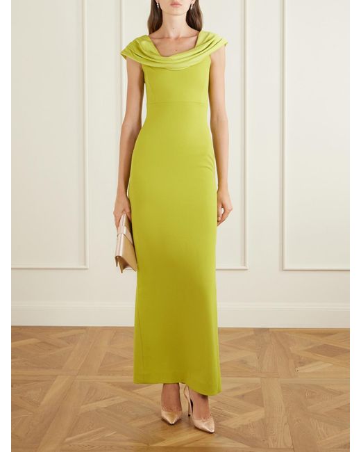 Solace London Green Adele Draped Satin-Trimmed Crepe Maxi Dress