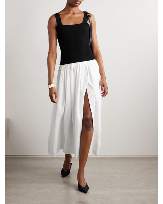 La Ligne White Stretch-Knit And Gathered Linen-Blend Midi Dress