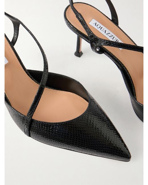Aquazzura White Dynasty 65 Snake-Effect Leather Slingback Pumps