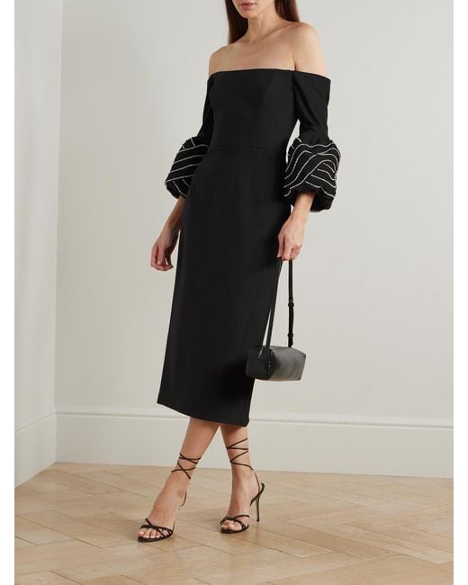 Robe Midi Épaules Nues En Crêpe À Cristaux Bellatrix Rebecca Vallance en coloris Black