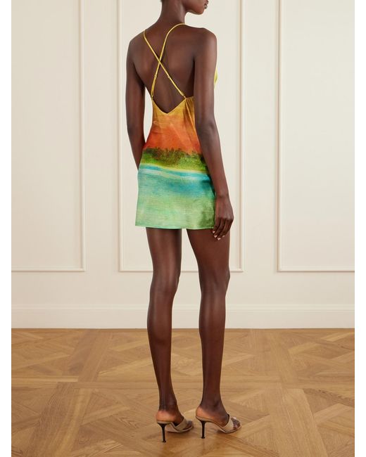 Donde Esteban Yellow Formentera Printed Silk-Blend Mini Dress