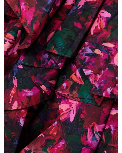 Robe Longue En Popeline De Coton À Imprimé Fleuri Et À Volants Mural Ulla Johnson en coloris Red