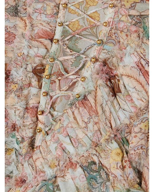 Zimmermann Natural Rebellion Bead-Embellished Ruffled Printed Silk Mini Dress