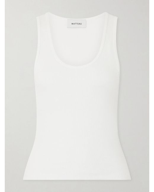 Matteau White Ribbed Organic Cotton-Blend Jersey Tank
