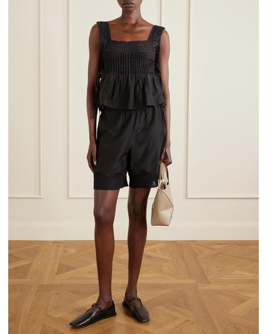 Alix Of Bohemia Black Mia Sky Prima Cotton And Silk-Blend Lace-Trimmed Tank Top