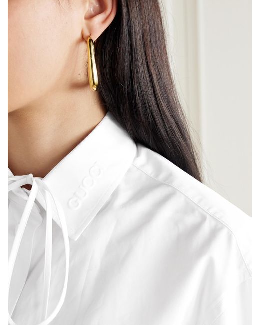 Gucci White Oversized-Hemd Aus Baumwollpopeline Mit Applikation
