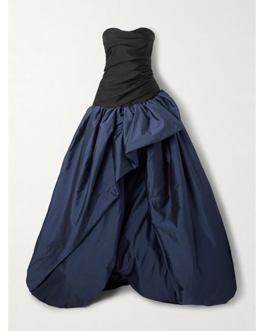 Marmar Halim Blue Strapless Ruched Satin And Twill Gown