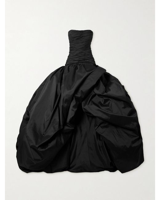 Marmar Halim Black Strapless Plissé-Taffeta Gown