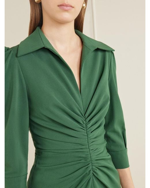 Carolina Herrera Green Rouched Wool-Blend Midi Dress