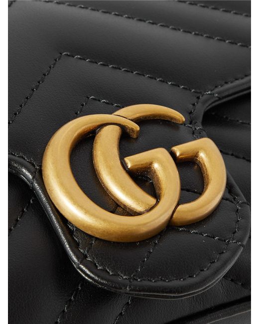 Gucci Black Leather GG Marmont Bag.