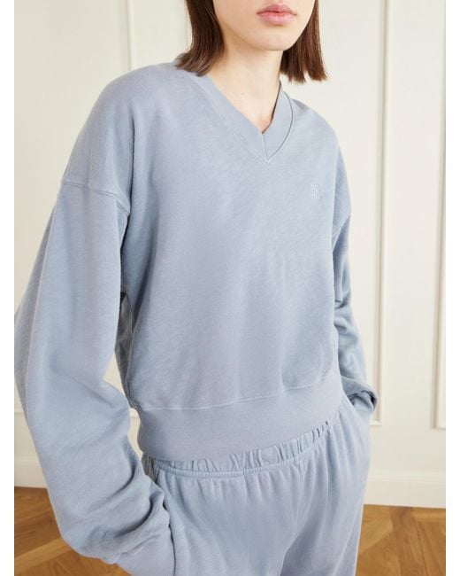 ÉTERNE Blue Embroidered Cotton-Jersey Sweater