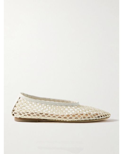 Staud Natural Alba Leather-Trimmed Crocheted Ballet Flats