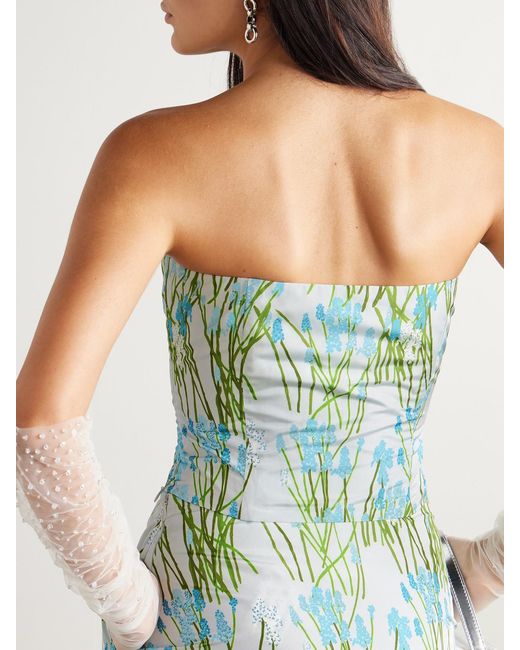 BERNADETTE Green Lena Cropped Strapless Floral-Print Woven Top