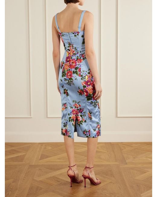 Dolce & Gabbana White Floral-Print Satin Bustier Midi Dress