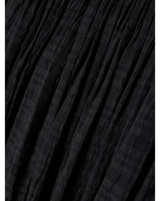 Abadia Black Satin-Trimmed Pleated Checked Gauze Maxi Skirt