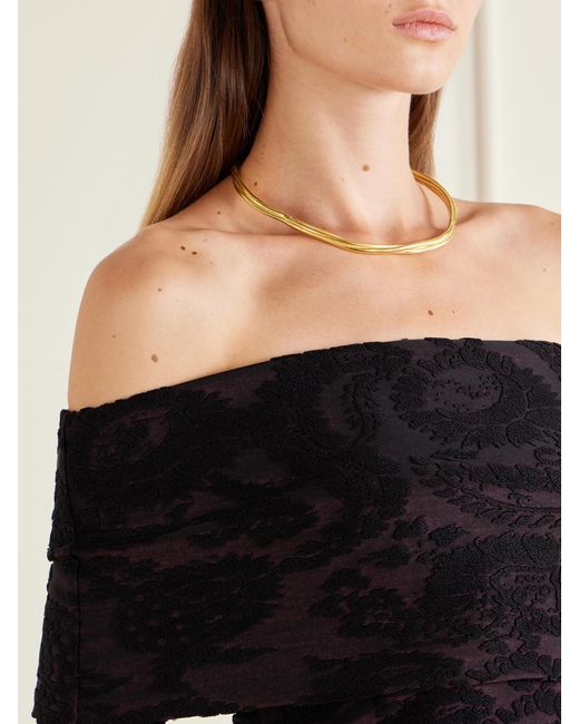 Etro Black Off-The-Shoulder Paisley-Jacquard Chenille-Trimmed Jersey Top